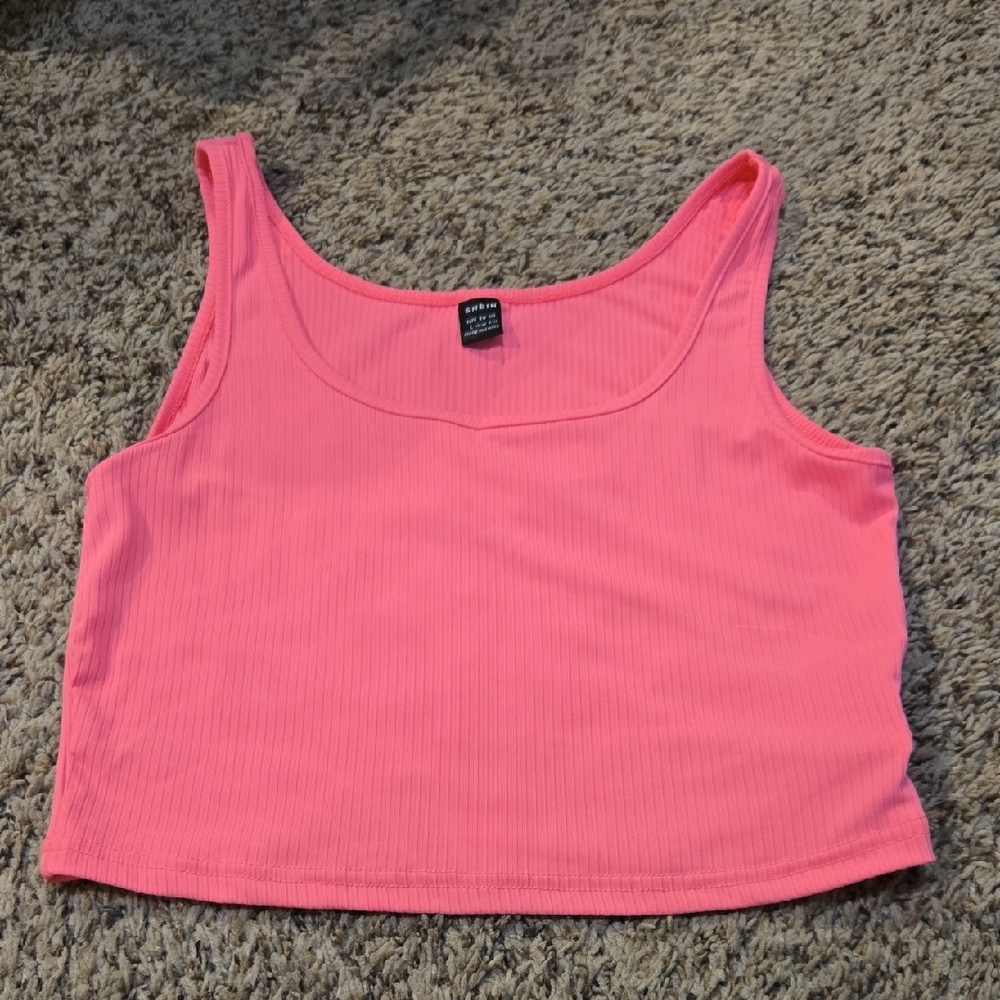 SHEIN Pink Ribbed Scoop Neck Crop Tank